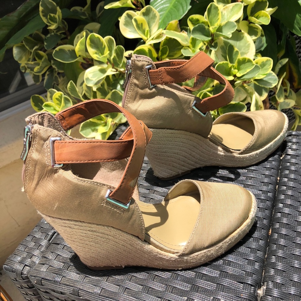 Khaki and Brown Leather BCBGeneration Wedges